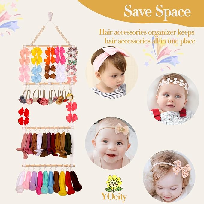 YOcity Headband Holder for Girls Baby Headband Organizer Head Bands Hair Accessories Display Organizer Wall Hanging Decor for Nursery Toddler Girl Room