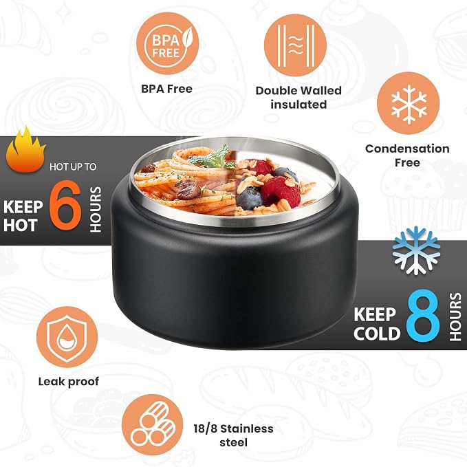 Itslife 13.5oz Vacuum Insulated Soup Thermo for Hot Food, Kids Lunch Container with Leakproof Buckle Lid, Wide Mouth Stainless Steel Food Jar with Spoon