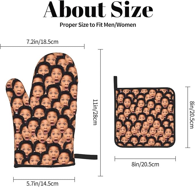 Custom Oven Mitts and Pot Holders Personalized with Your Face, Baking Gifts for Women for Kitchen Cooking, BBQ, Grillin-Style1, 1 Oven Mitts+ 1 Pot Holders
