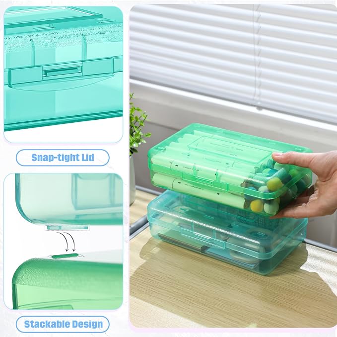 Blulu 6 Pack Large Plastic Pencil Case Clear Pencil Boxes Bulk Hard Crayon Box Storage with Lid Snap 8.1 x 4.7 x 2.2 Inch Closure Painting Marker Organizer Large Capacity Back to Supplies Multicolor
