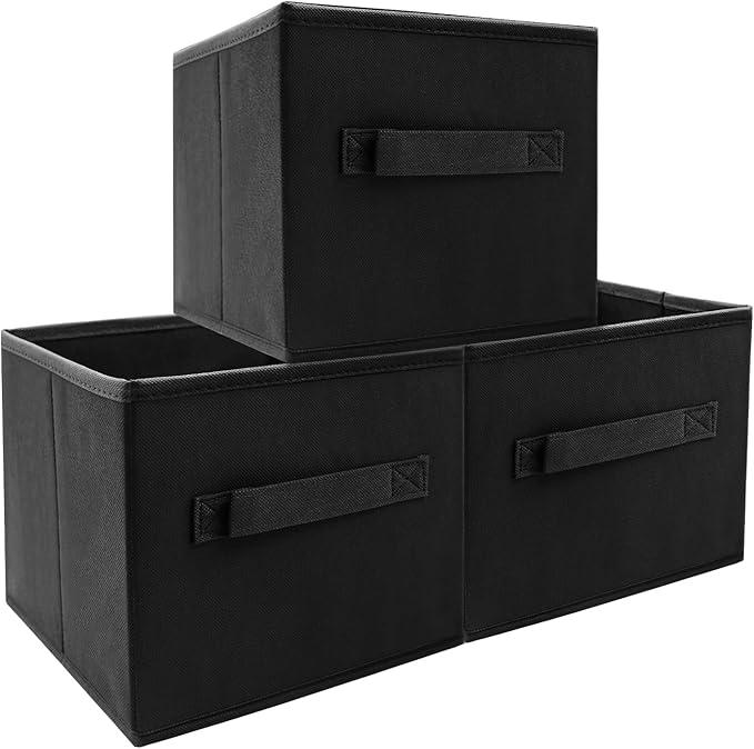 EBIGIC Kids Storage Bins 9.0"x7.5"x7.5" Small Size Fabirc Foldable Closet Toy Organizer Collapsible Cloth Black
