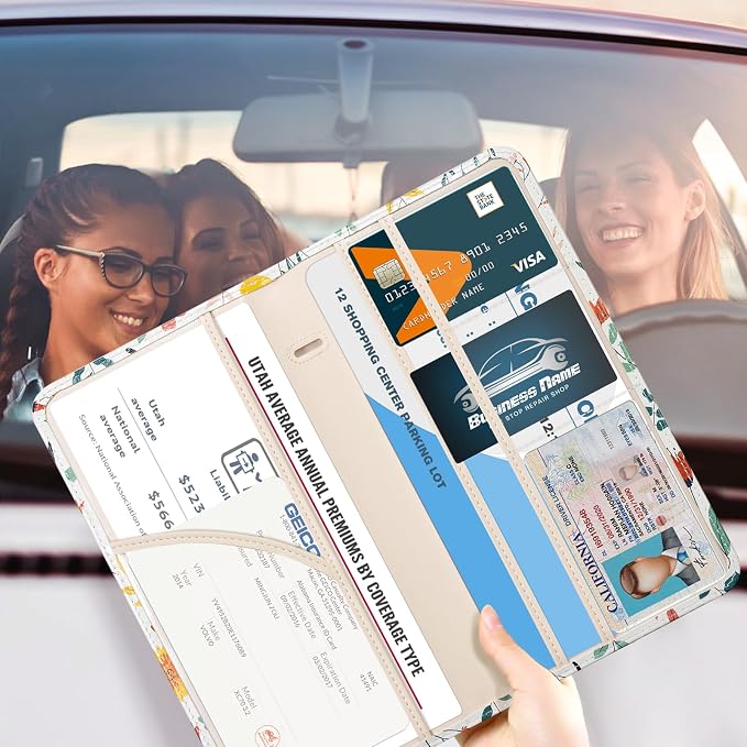 CoBak Car Registration and Insurance Holder | Vehicle Glove Box Organizer, Auto Truck Compartment Document Case with Magnetic Closure for Insurance & Driver License
