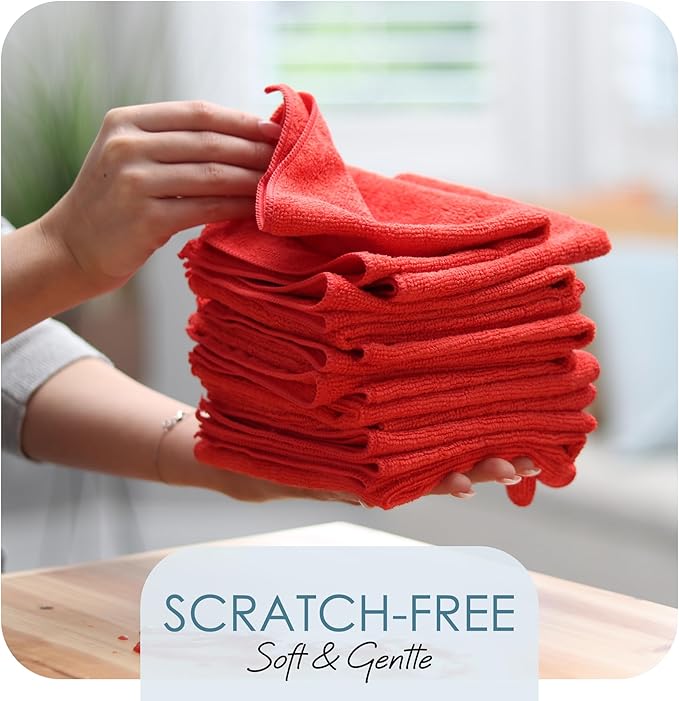 Hearth & Harbor Microfiber Cleaning Cloth,Microfiber Towels for Cars 144 Pack Washcloths,Red Cleaning Rags,Microfiber Cloth Rags for Cleaning,Lint Free Cloth,12''x12'' (V-HH-Cloth-M-144-Red)