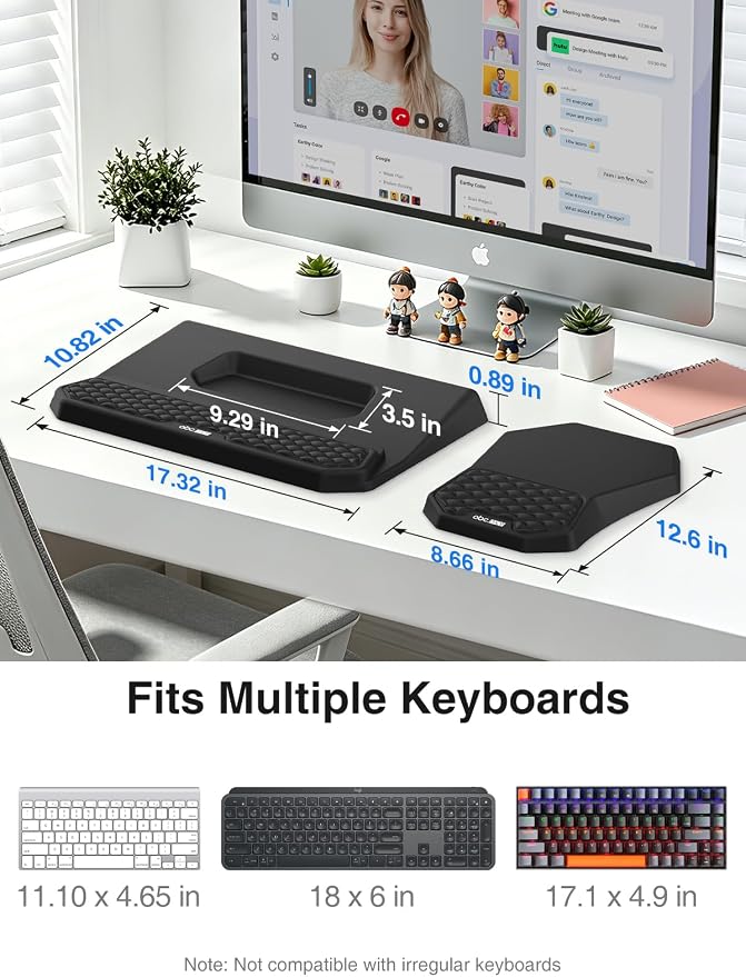 Ergonomic Wrist Rest with Keyboard Stand and Mouse Pad for Easy Typing | Keyboard Holder with Storage Slot, Mousepad for Carpal Tunnel Pain Relief with Massage Bulge and Slow Rebound Memory Foam