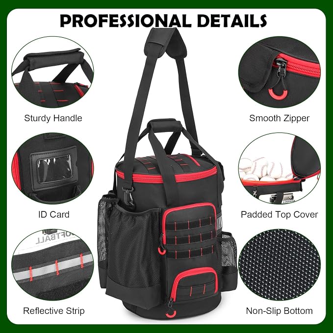 Baseball Bucket Bag, Softball Coaches Bags Fit 6 Gallon Buket | Baseball Coaching Accessories Organizer with Anti-Slip Bottom & Multiple Pockets for Bat, Gloves, Scoreboards