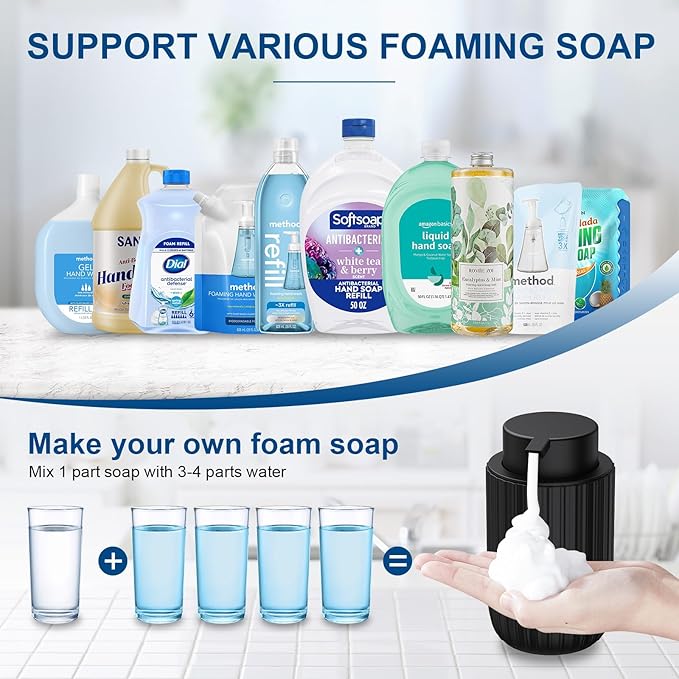 Ceramic Foaming Soap Dispenser, 12 oz Bathroom Foam Hand Soap Dispenser, Refillable Lotion Soap Dispenser with Removable Pump for Kitchen Hand Wash Dispenser, Modern Home Decor(2Pack-Black)