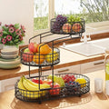 KMV Metal 3-Tier Fruit Basket Vegetable Storage Basket for Kitchen Counter, Detachable Organizer for Bread Snack Produce (Black)