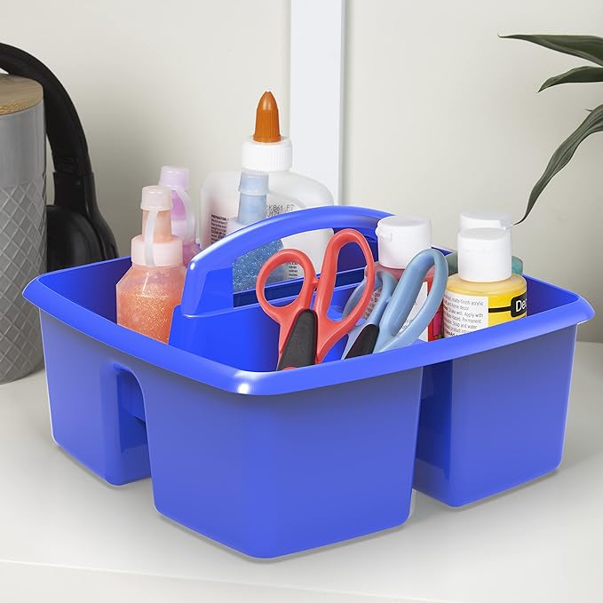 Storex 3-Compartment Small Caddy – Multipurpose Classroom Organizer with Handle, Assorted STEAM Colors, 6-Pack (00940A06C)