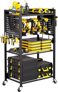 VEVOR 4-Tier Tool Organizer Cart, 150 lbs Load Capacity, Floor Stand Rolling Drill Holder and Stability Storage Rack, Heavy Duty Garage Floor Rolling Storage Cart for Workshop, Garage, Black