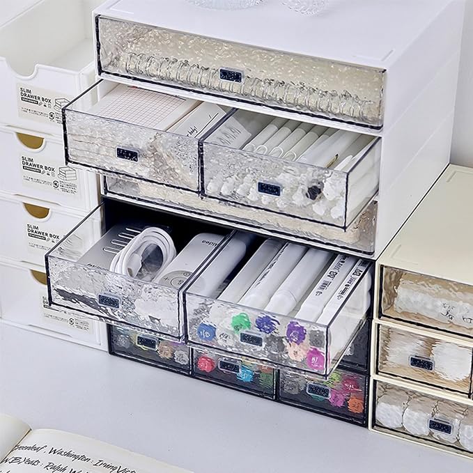 Desk Drawer Organizer, Stackable Office Supplies Desk Organizer, Plastic Plastic Storage Drawer, Desk Grocery Organizer For Stationery/Office Supplies (New White, 2 compartments)