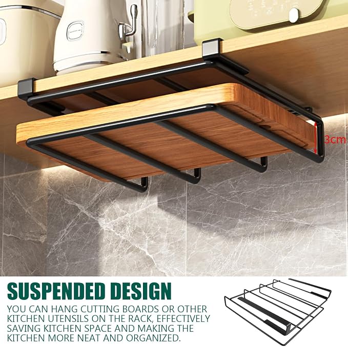 DOERDO Stainless Steel Hanging Chopping Board Rack Kitchen Organizer Metal Stand, Black, 10.4x9.8Inch