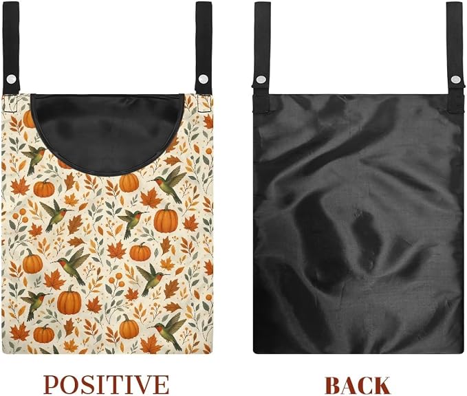 Hummingbird Pumkpin Clothespin Bag with Hanging Rope 14.5 x 12 Inch Summer Waterproof Laundry Clothes Pin Holder Clothespin Storage Organizer with Large Opening