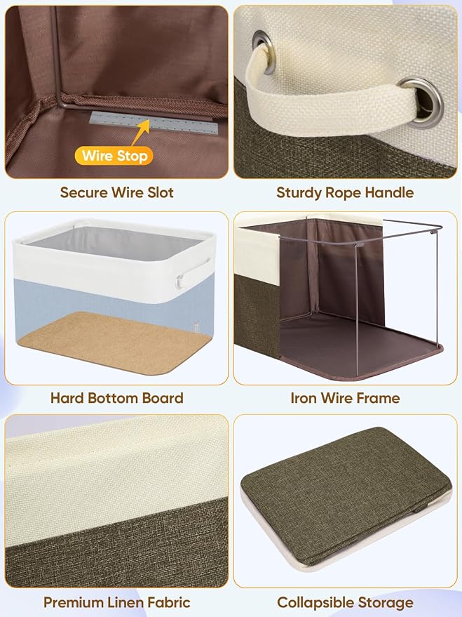 BALEINE 3 Pack Fabric Closet Storage Bins for Shelves, Linen Closet Organizers and Storage, Decorative Baskets for Organizing, Shelf, Clothes, Home, Office (Brown, 14''x10''x8.5'')