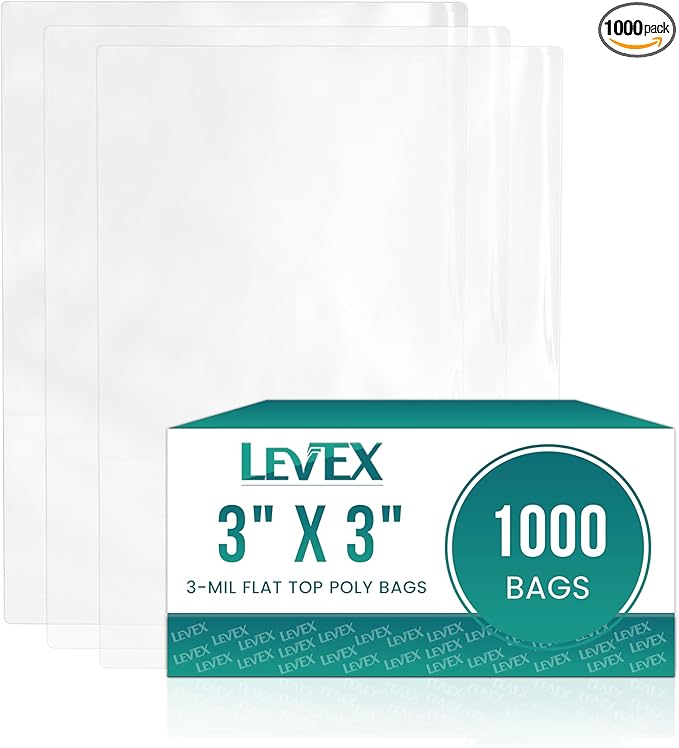 Levex - 3" x 3" (1000 Count) Open End Flat Top - 3-Mil Heavy Duty Clear Poly Bags for Packaging, Shipping, Storage & Food (Bags Do Not Have a Seal or Prints)