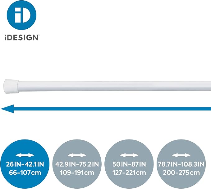 iDesign Cameo Metal Expandable Constant Tension Shower Curtain Rod for Master, Guest, Kids' Bathroom, Adjustable from 26-42", White