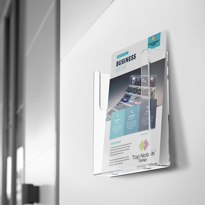 Acrylic Brochure Holder for Wall Mounting, Clear Display for 8.5" x 11" Flyers, Literature Holder for Magazines, Pamphlets, Menus, Includes Screws & Plastic Anchors – Pack of 4