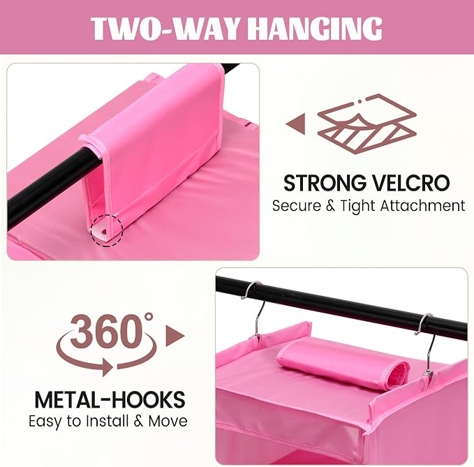 2 Pack 6-Shelf Weekly Clothes Organizer for Kids, Hanging Daily Closet Organization with 6 Side Pockets, Days of The Week Clothing Divider Storage for Boys and Girls (Pink)