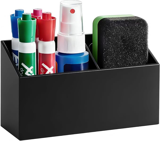 Magnetic Dry Erase Marker Holder for Whiteboard, Acrylic Magnet Pen Holder for Refrigerator Fridge, Marker Holder for Classroom Teacher, Pencil Cup,Office Accessories, Locker Organizer(Black)