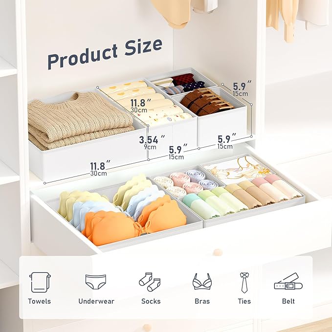 DIMJ Drawer Organizer Clothes 26 Pack - Foldable Baby Organizers and Storage & Closet Organizers for Bedroom, Closet - Nursery Organization Dresser Dividers for underwear, Sock,Bra, Belt, Tie,White