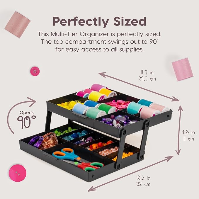 IRIS USA 2-Tier Drawer Organizer |Made in USA| 22 Dividers - Charcoal | Expandable Multi-Level Collapsible Organization Storage for Crafts, Makeup, Jewelry, Office & Garage