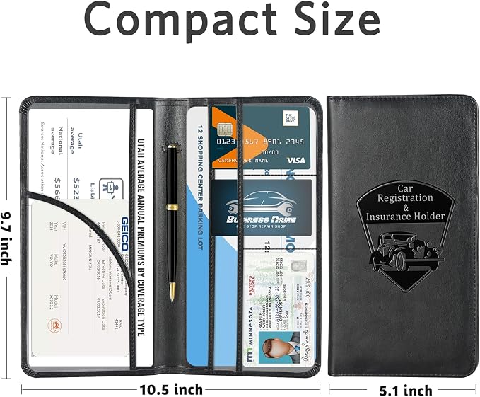 CoBak Car Registration and Insurance Holder | Vehicle Glove Box Organizer, Auto Truck Compartment Document Case with Magnetic Closure for Insurance & Driver License