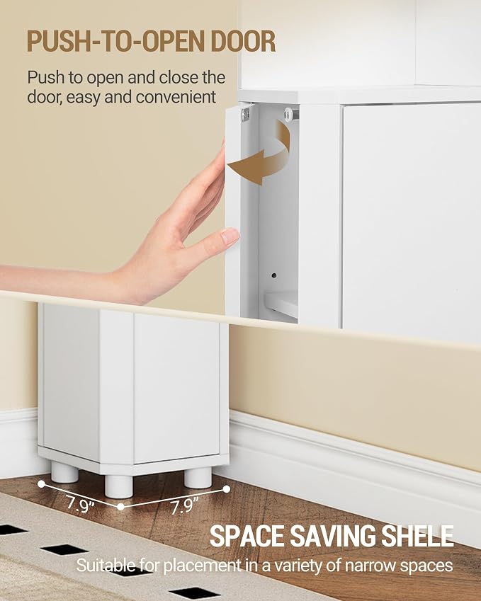 Hzuaneri Corner Cabinet, Tall Bathroom Corner Cabinet with Doors | Narrow Storage Cabinets with Adjustable Shelves, Bathroom Organizers and Storage for Small Space, White BC30003X