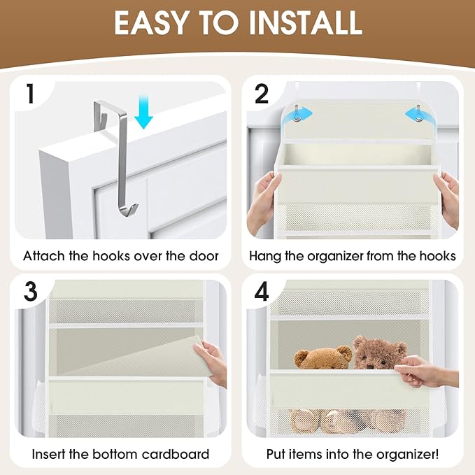 SpaceHacks 6-Tier Over The Door Organizer, Hanging Storage Organizer with Clear Window, 40lb Ultra Sturdy Large Capacity Room Organizer for Pantry Bathroom Nursery Closet Baby Essential (Beige)