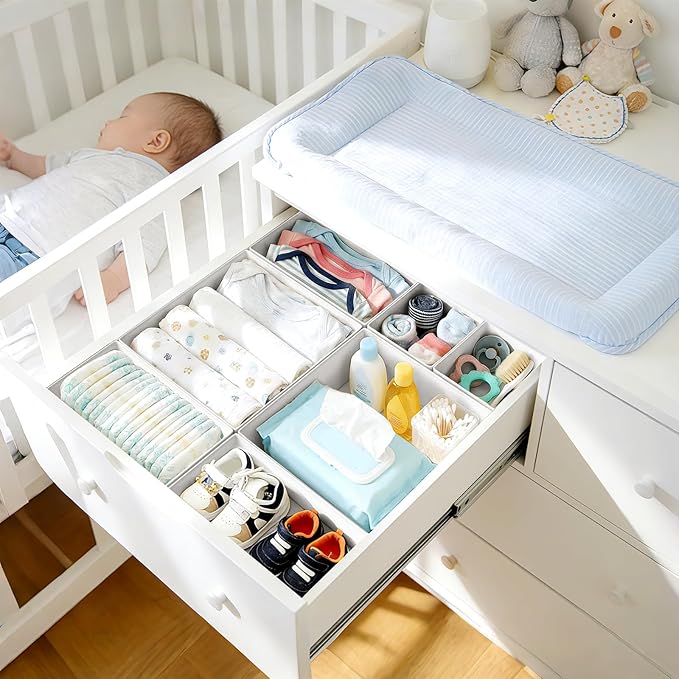 DIMJ Drawer Organizer Clothes 26 Pack - Foldable Baby Organizers and Storage & Closet Organizers for Bedroom, Closet - Nursery Organization Dresser Dividers for underwear, Sock,Bra, Belt, Tie,White