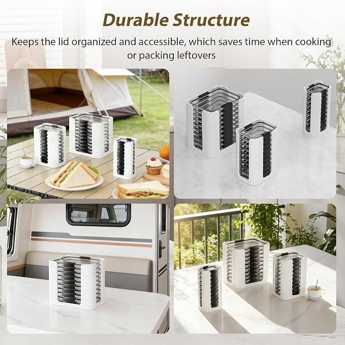 Lid Organizer for Rubbermaid Brilliance Nap-on Lids for 4.7/3.2/1.3/0.5 Cup | 3 Pcs, Containers (Holds 30 Lids), White