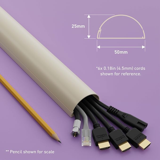 D-Line Half Round Cord Hider, Patented Cable Cover, Hide TV Wall Mount Wires, Raceway for Cords, Decorative Wire Covers, Paintable, Adhesive Cable Concealer, 2X 2in W x 1in H x 39in L, Beige