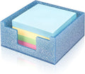Acrylic Sticky Note Holder 4x4in Tray for Desk, Blue Glitter | Sparkling glitter acrylic tray, fits 3x3 sticky notes, compact organizer for office school and home