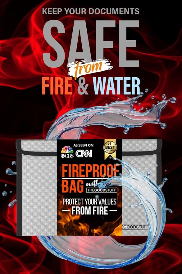 Fireproof Document Bag Envelope Size: 8" x 5" [2000°F Rated] Fireproof Cash Bags with Zipper Small Water and Fire Resistant Money Bag for Cash Storage, Fireproof Bags for Cash Fire Proof