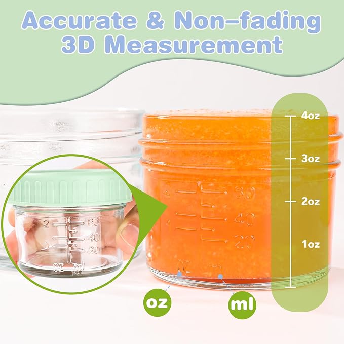 RowinsyDD 8 Pack Glass Baby Food Storage Containers, 2 oz Leakproof Baby Food Jars with Lids, Small Glass Food Containers for Infant Baby, Freezer Safe