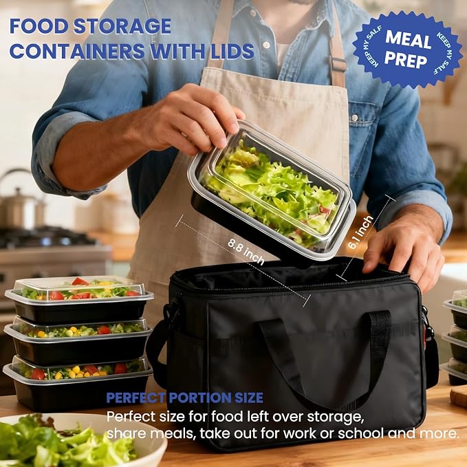 38oz 10 Pack Disposable Food Leftover Containers with Lids, Meal Prep Containers Reusable, To Go Containers Leakproof, Microwave Freezer Dishwasher Safe for Festival