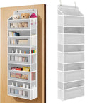 Over the Door Organizer 5-Tier, Heavy Duty Behind Door Storage, Anti-Tilt Capacity, Door Hanging Organizer with Clear Window for Closet, Bathroom, Nursery, Bedroom, Pantry, Shoe Diaper (Light Gray)