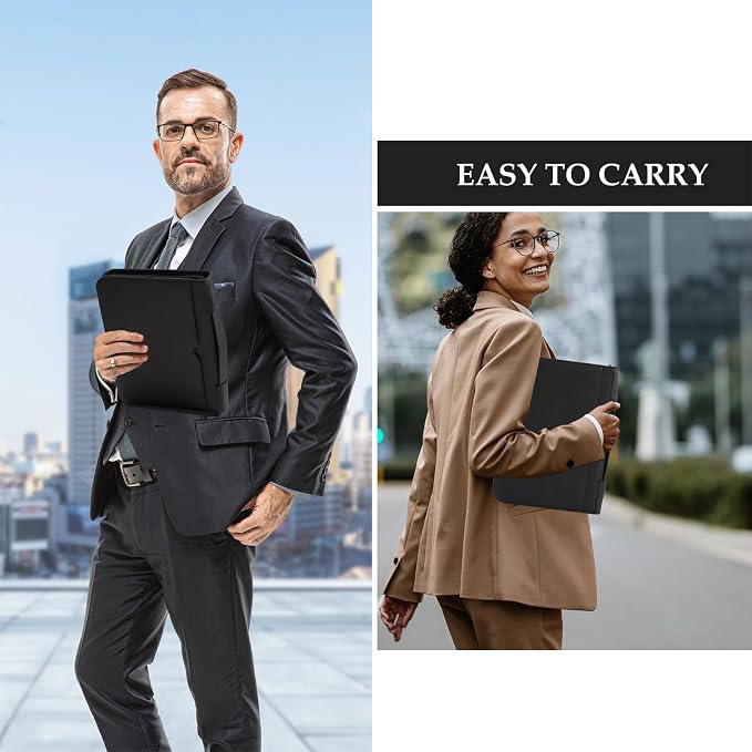 ProCase Portfolio Business Padfolio Folder with Handle and Zipper -Allblack | Conference Meeting Executive File Legal Document Organizer with Pockets Letter Size A7 Writing Pad Notepad Padfolio