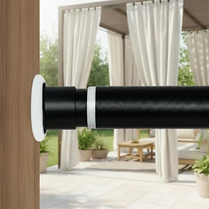 Large Long Tension Curtain Rod 43-83 in (3.6-7 ft) | 1.26" Diameter, Spring Adjustable Heavy Duty Curtains Pole for Windows Door Bathroom Patio Outdoor No Drilling, Black