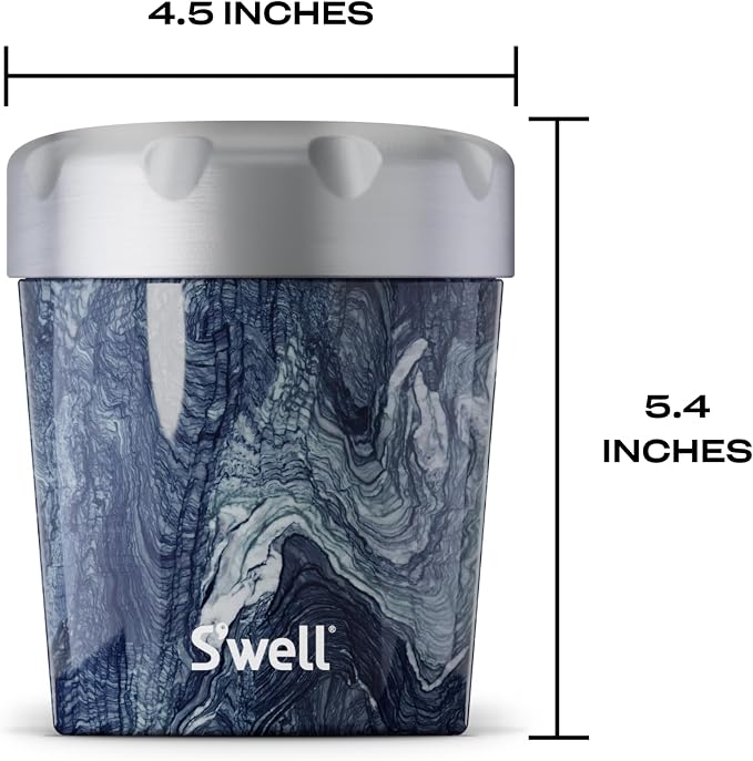 S'well Stainless Steel Ice Cream Chiller, 16oz, Azurite Marble, Triple Layered Vacuum Insulated Container Keeps Ice Cream Frozen For Up To Four Hours, BPA Free