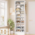 Aheaplus Tall Shoe Cabinet, 10 Tiers Narrow Wood Shoe Rack, Shoe Storage Organizer with Open Storage, Vertical Shoe Shelf Tower for 20-22 Pairs, Space Saving, for Closet, Entryway, Bedroom, White