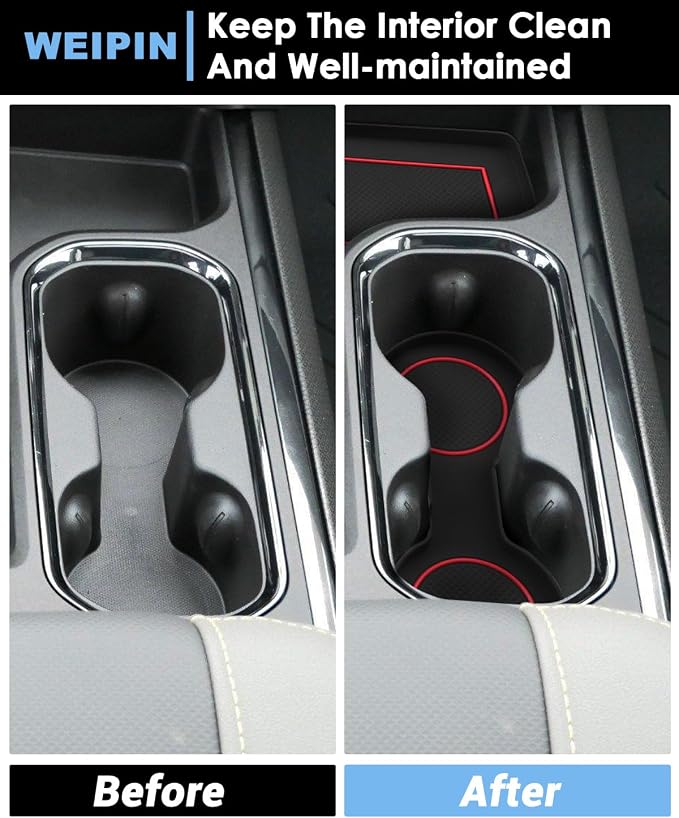 Silverado Sierra 1500 Console Liners - Compatible with Refreshed Models 2022-2026 Silverado/Sierra 1500 - [3D High-Edge Liquid Silicone] 6PCS Cup Holder Mats, Full Console w/Bucket Seats ONLY - Red