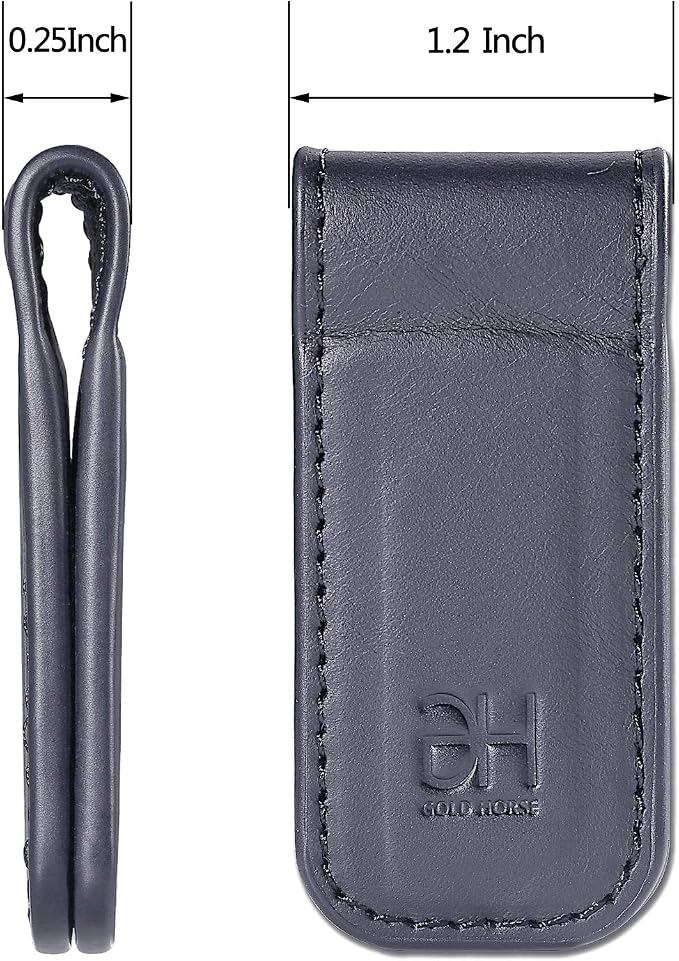 GH GOLD HORSE Slim Magnetic Money Clip Genuine Leather Business Card Holder for Men (Grey)
