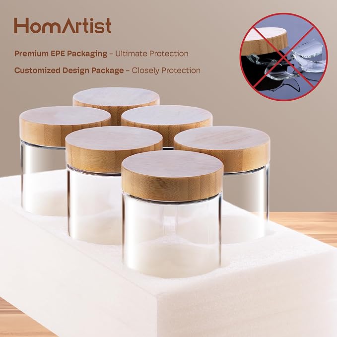 24 oz Glass Overnight Oats Containers, Mason Jars with Bamboo Lids, 4 Pack | Airtight Seal Keeps Leakproof, Wide Mouth for Easy Filling & Cleaning, Ideal for Chia Pudding, Yogurt Parfaits & Meal Prep