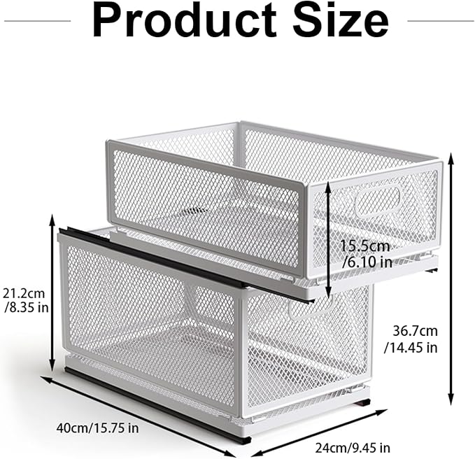 Pull Out Cabinet Organizer, Slide Out Drawers Fixed with Adhesive Nano Film, Pantry Shelves Sliding Drawer Storage Organization for Kitchen (Double Layer 15.7*9.4*14.45inch/40*24*36.7cm)