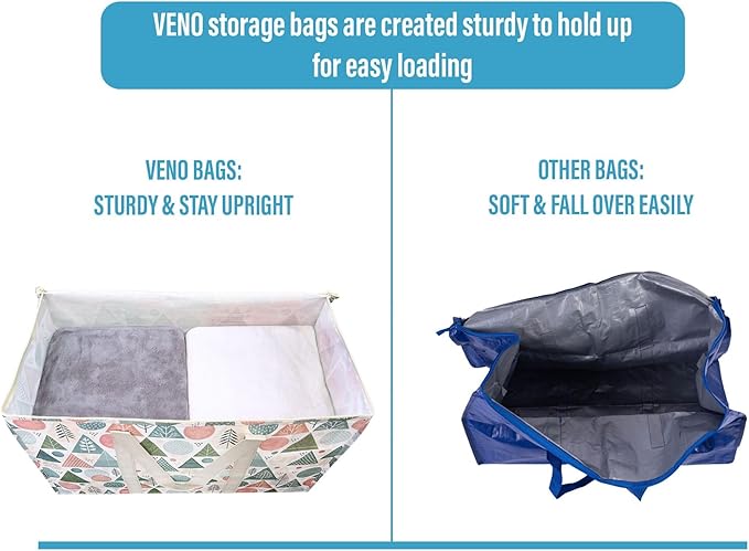 VENO 4 Pack Heavy Duty Moving Bags, Extra Large Storage Bags with Reinforced Handles & Strong Zippers, Foldable & Reusable Moving Box Alternative for Clothes & Dorm Storage