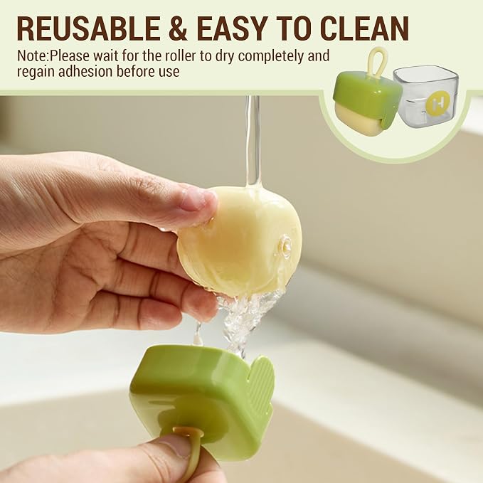 Mini Lint Roller for Pet Hair - Reusable Washable Sticky Roller for Clothes, Furniture & Car Seats - Portable Travel Size, Easy Clean for Household(Green+Green)