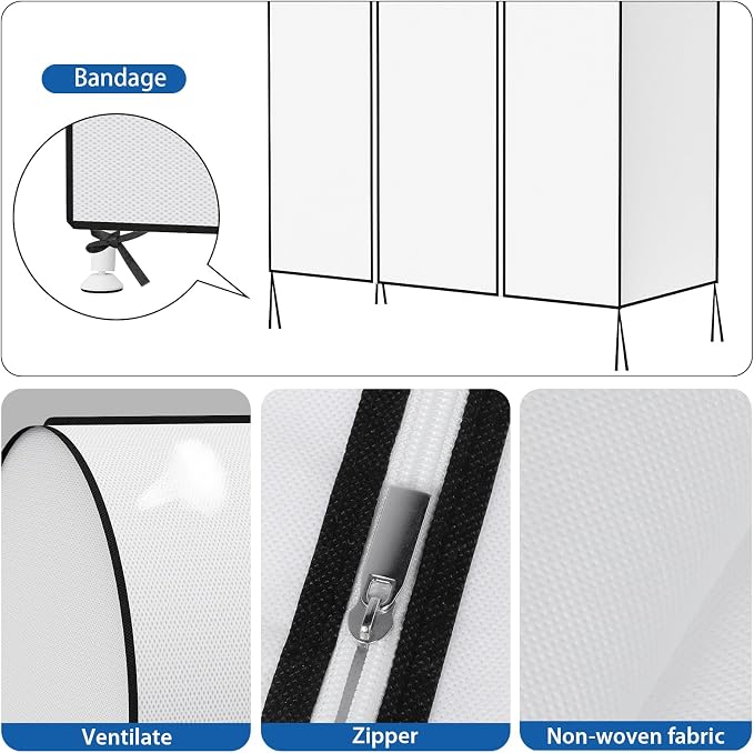 Zilink Garment Rack Cover Clothes Rack Cover Wardrobe Cover 50 in, White | Dustproof, Breathable, 2 Durable Zippers, Garment Bags Protector for Garment Rack (Rack Not Included)