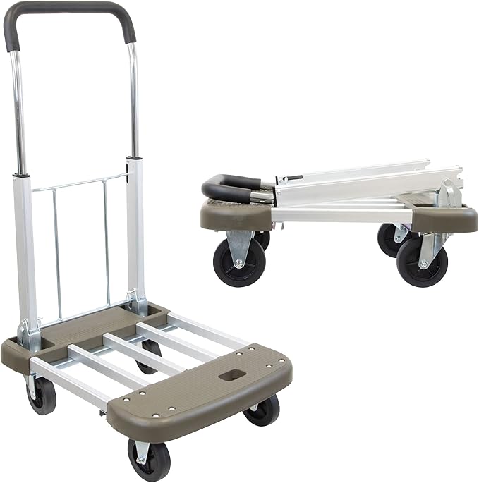 Mount-It! Foldable Push Cart, Utility Dolly Platform Cart, Adjustable Length, Folding Hand Truck, Portable Dolly for Moving Boxes, Appliances, Furniture, 330 lbs Capacity