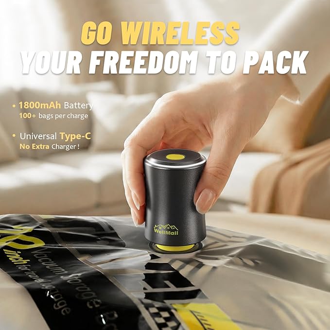 Cordless Vacuum Bags for travel - 25 Pack Rechargeable Wireless Vacuum Seal Bags for Clothing Travel, Space Saver vacuum storage bags with pump for Clothes, Blankets & Luggage Organization