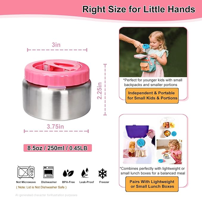 Vacuum Insulated Food Container for Hot & Cold Food, Easy to Open No Twisting Lid, BPA-free，Leak Proof (Pink)