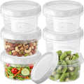Sieral 6 Pack 8 oz Freezer Containers with Lids Reusable Deli Freezer Storage Containers Stackable Plastic Thick Twist Top Jars for Takeout Food Round Wide Mouth Lunch Snack (White)